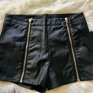 Vegan Leather Zipper Shorts